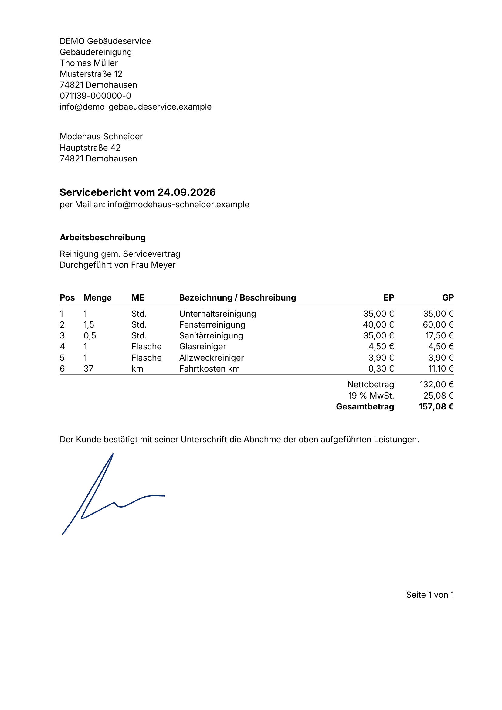 Fertiger Servicebericht als PDF