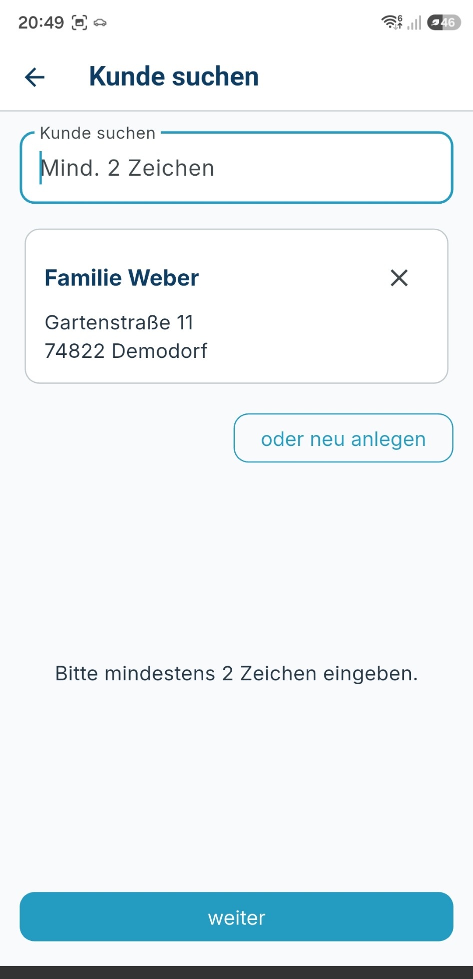 Kundenauswahl im Quyrix Servicebericht
