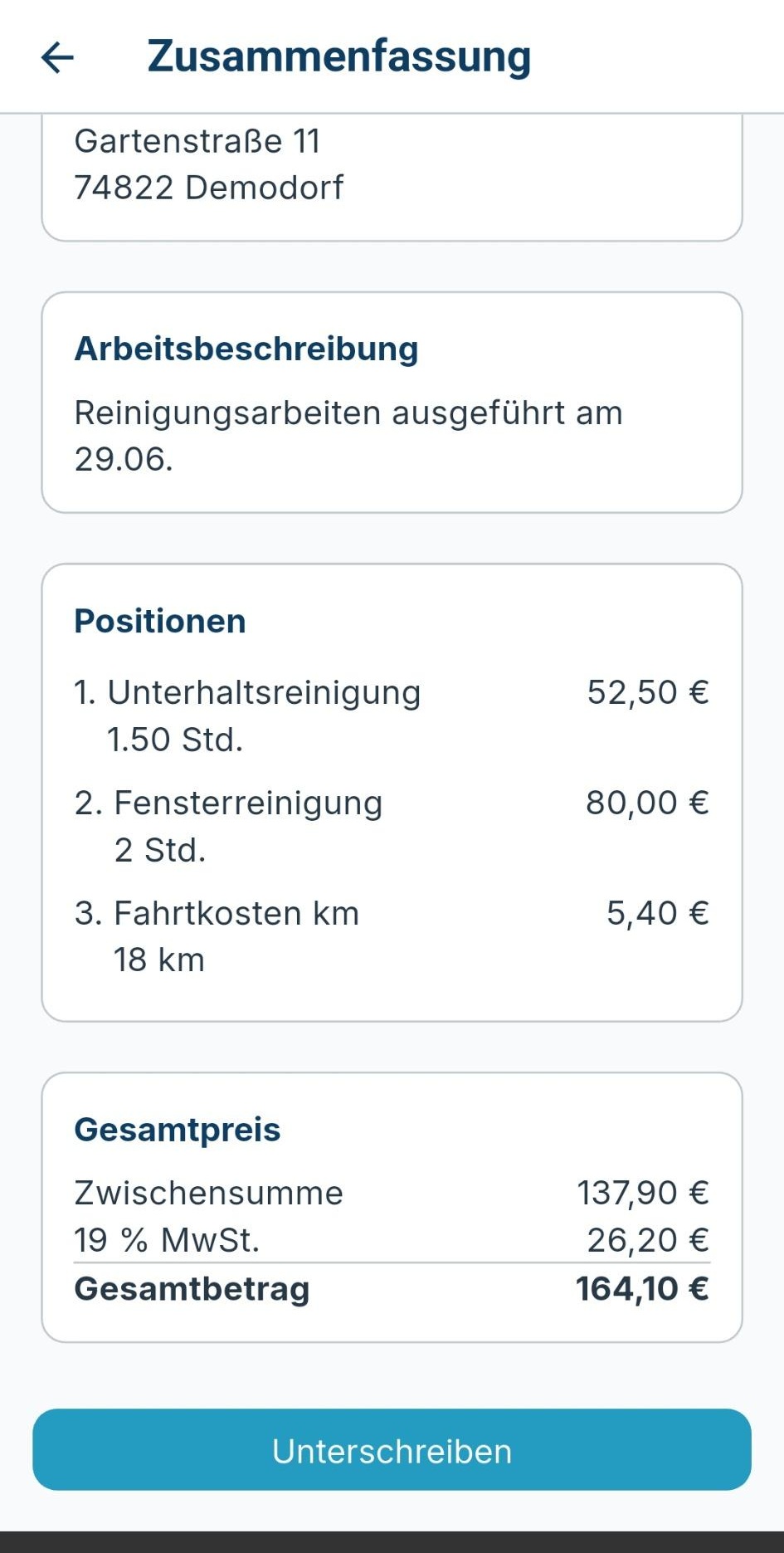 Leistungen und Material erfassen