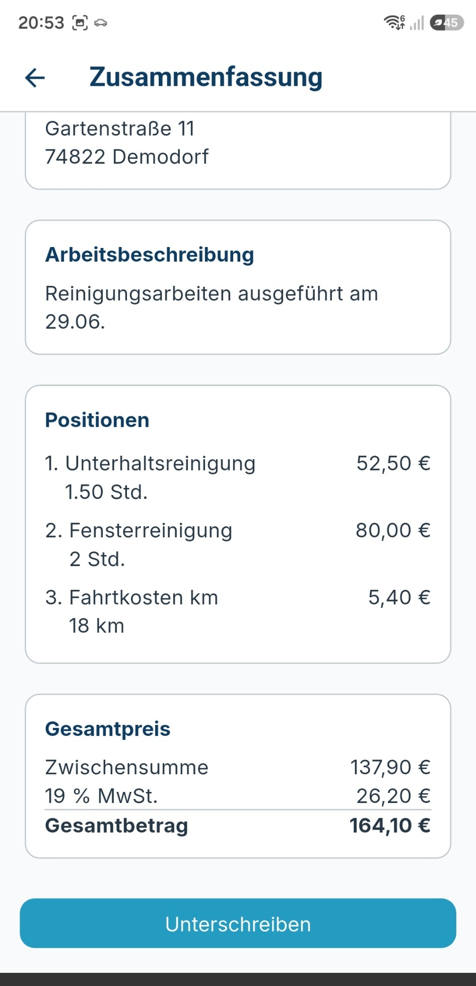 Übersicht eines Serviceberichts im Quyrix Servicebericht